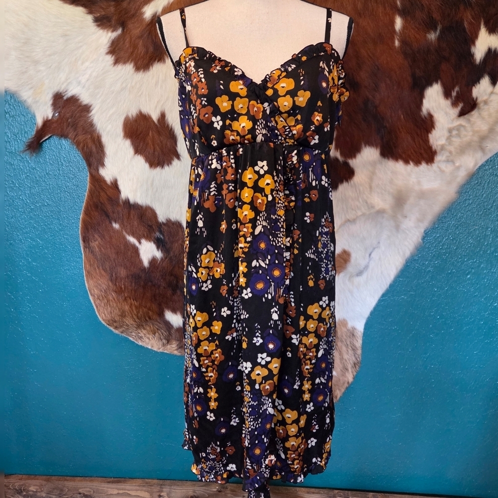 H&M Black and Orange Floral Midi Dress